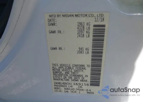 2019 Nissan Altima 2.5 Sv from USA, damaged, VIN 1N4BL4DV1KC169156